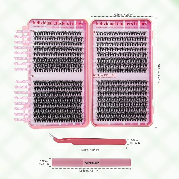 RITALASH Lash Extension Kit DIY Lash Clusters Kit Cluster Lashes Mixed Tray Eyelash Extension Kit Soft Individual Lashes with Lash Bond and Seal,Lash Tweezers Natural Look(30D+40D+50D Kit,9-16mm)