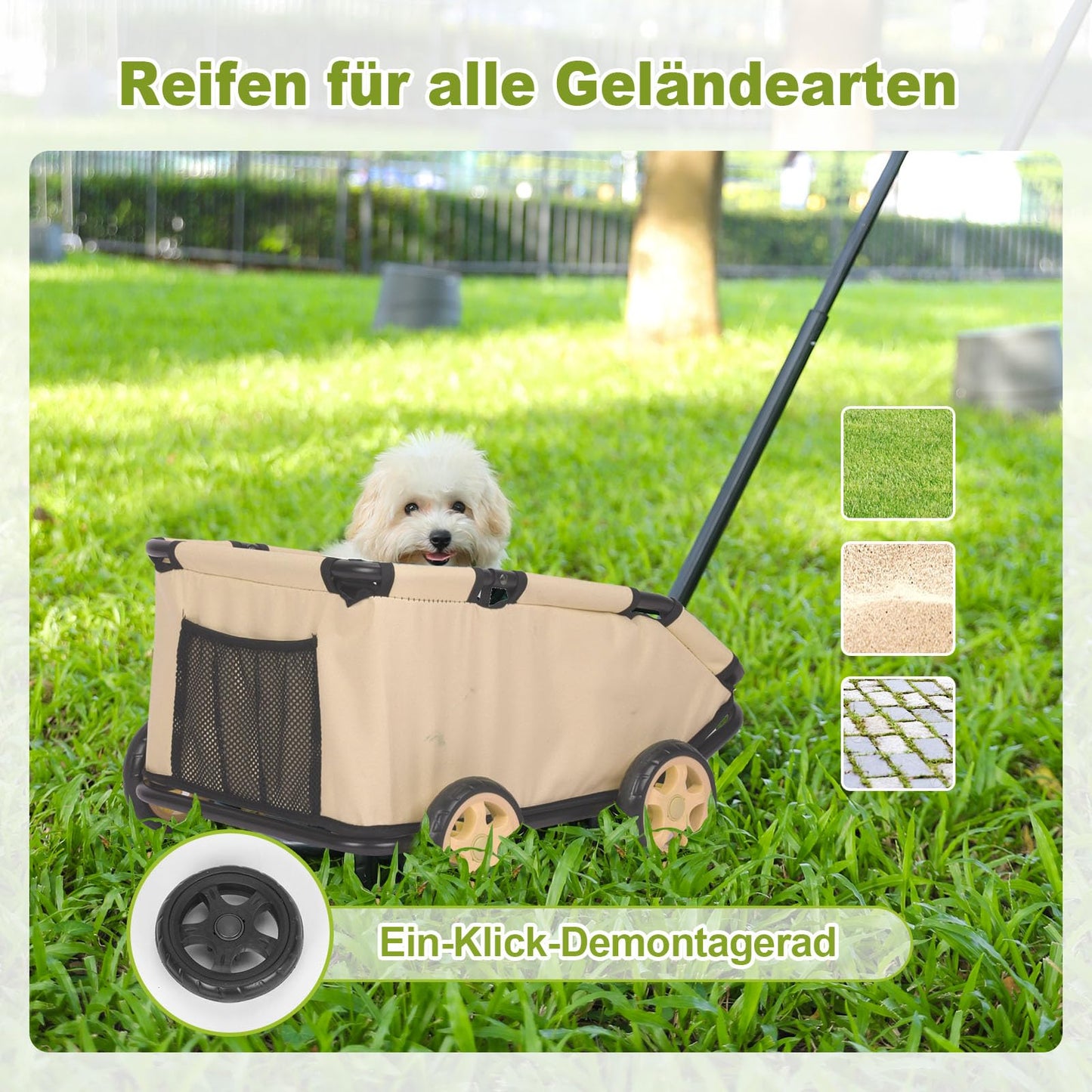AESRAOU Mini Dog Strollers for Mini Pets, Foldable Multifunctional Shopping Carts with Extendable Pull Handle, Doggie Wagon Built-in Cushion and Safety Rope with Storage Bag (Khaki)