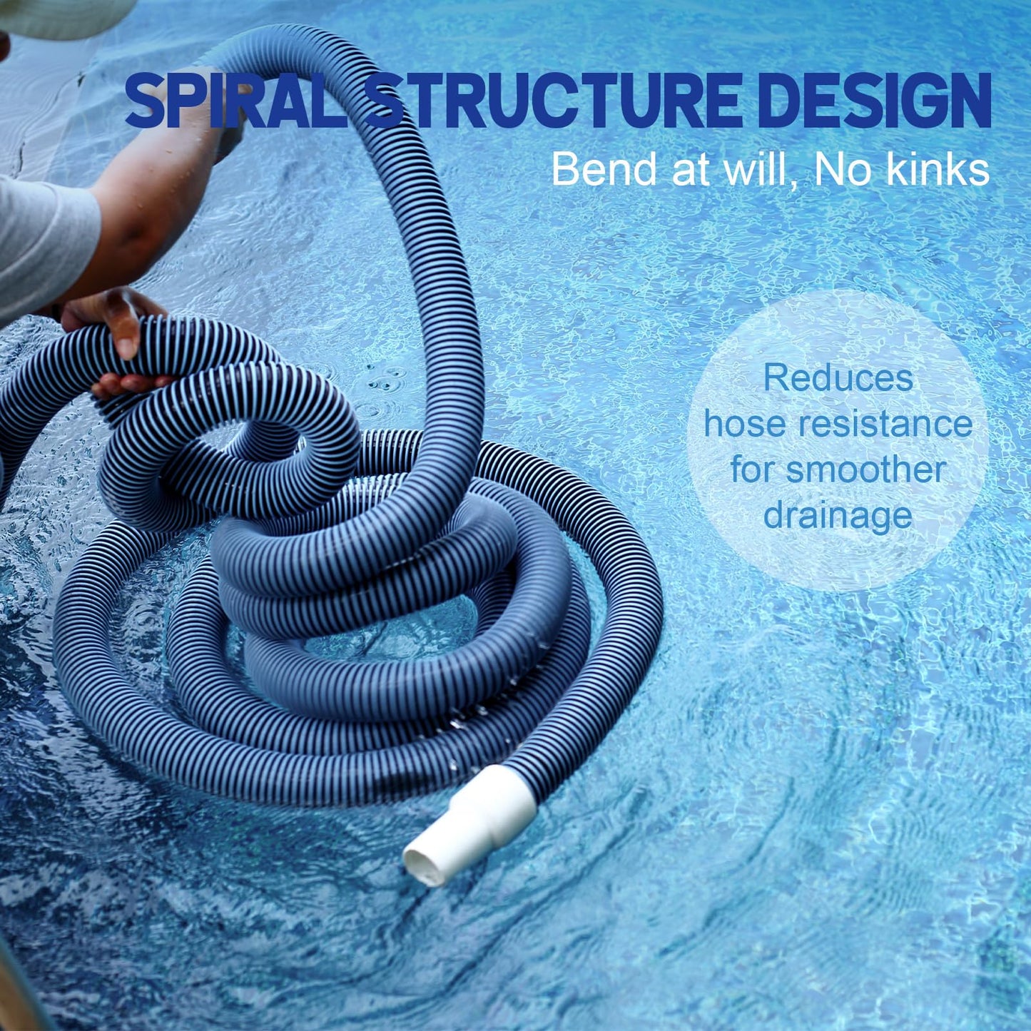 BEWAVE Pool Vacuum Hose, Above/In Ground Manual Heavy Duty Swimming Pool Hose with Swivel Cuff, 1-1/2 In x 30 Ft