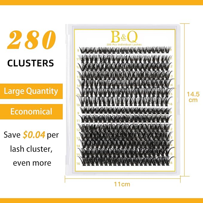 B&Q Lash Clusters 280PCS Natural Eyelash Clusters 40D 50D C 9-16MIX Individual Lash Wispy Eyelash Extension with Soft Thin Band Classic Look Pestañas Postizas Comfortable DIY at Home