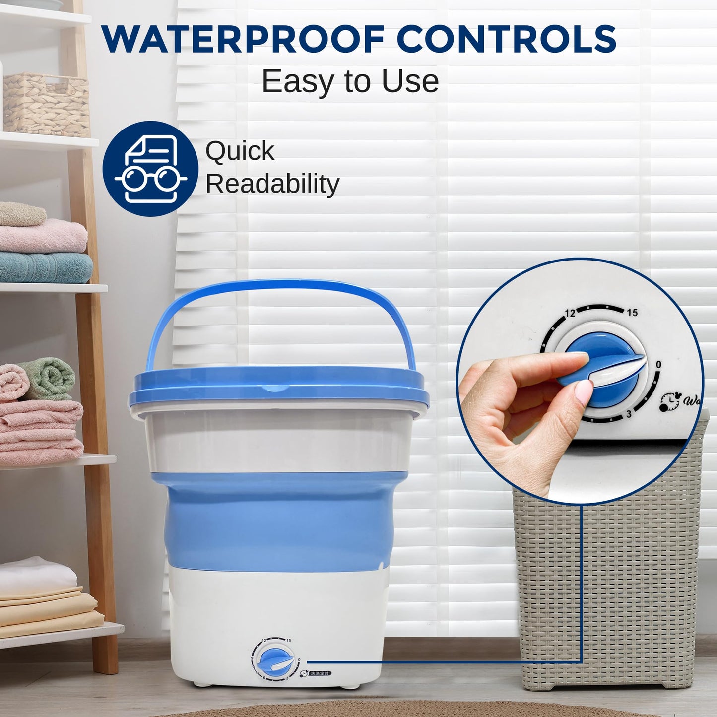 Pure Clean Portable Washing Machine 15L – Foldable Mini Washer for Baby Clothes, Underwear, Small Laundry – Compact Washing Machine for Apartments, Dorms, RV, Camping, Travel