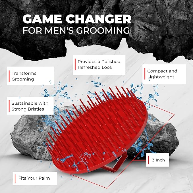 Bossman Scalp Massager & Shampoo Brush (3 inch, Red) – Scalp Exfoliator Brush – Head Scrubber, Beard Exfoliator & Dandruff Control for Hair & Beard with Firm Bristles
