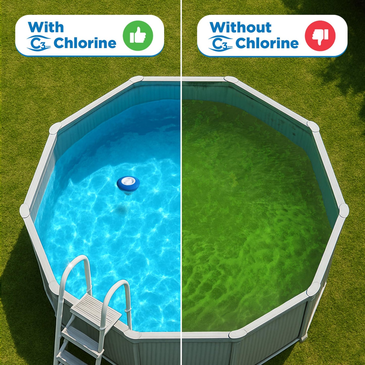 C3… 5 lbs. 3" Stabilized Chlorine Tabs for Swimming Pools | Easy to Use for Above Ground or Inground Pool | Slow Dissolving Individually Wrapped Chlorinating Tablets | 5 Pound Bucket