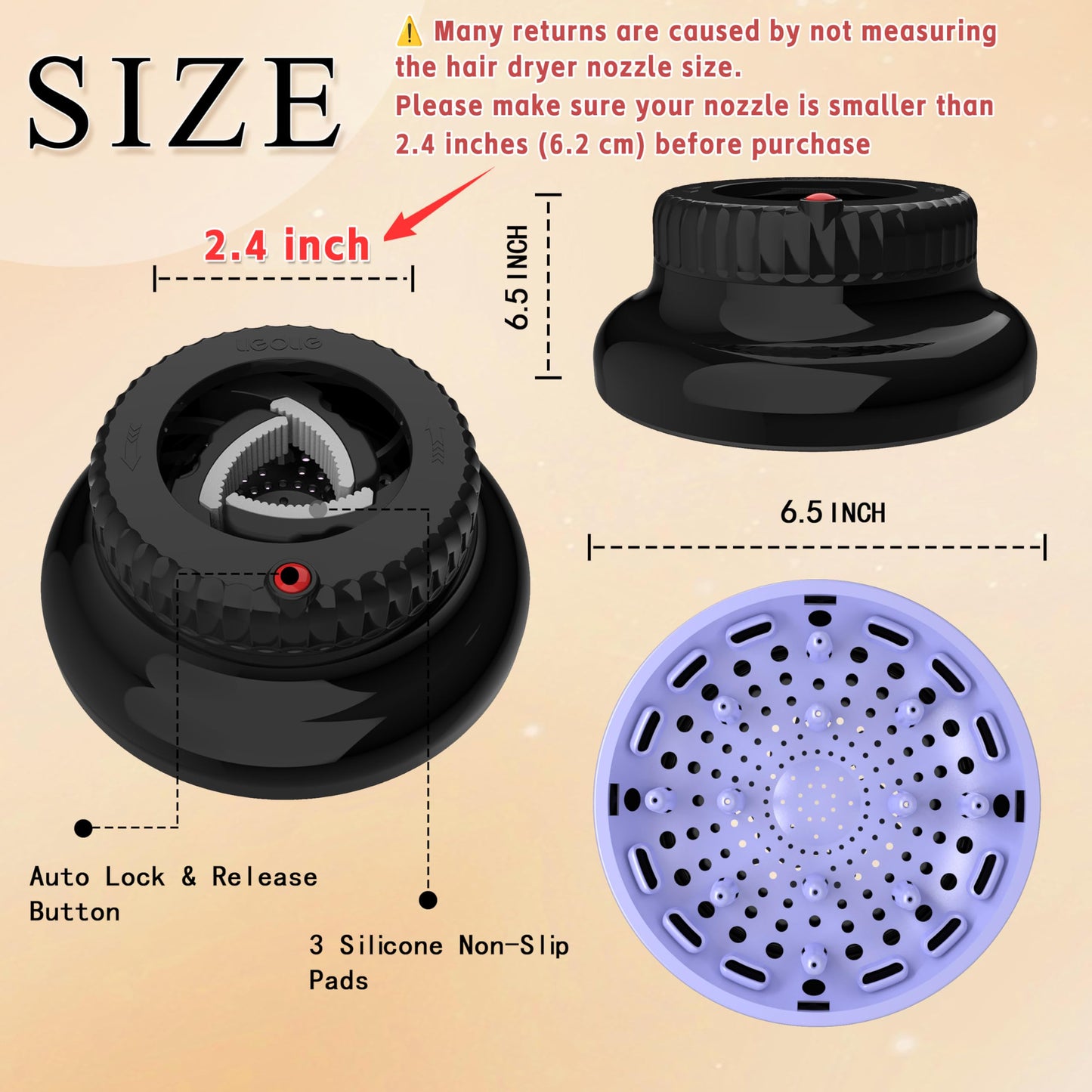 Universal Portable Blow Dryer Diffuser for Curly and Natural Wavy Hair, Hair Dryer Diffuser for Curly and Natural Wavy Hair (Black&Purple)