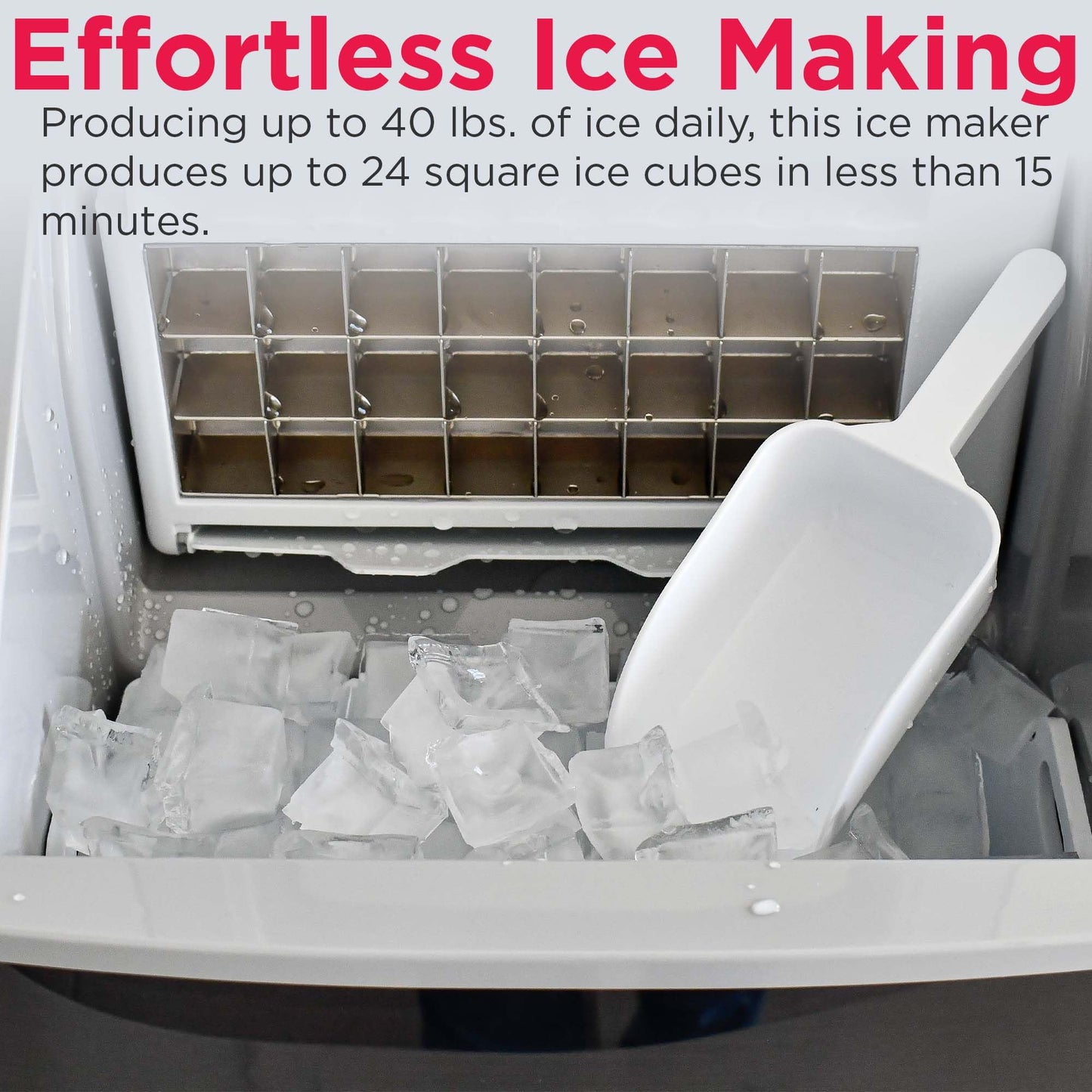 Frigidaire Ice Maker EFIC452, Countertop Stainless Steel Ice Maker with Transparent Window, Clear Ice Cube Maker with 40 lbs. Capacity, Ice Maker Machine – 14.8" D x 11" W x 14.1" H (Black)