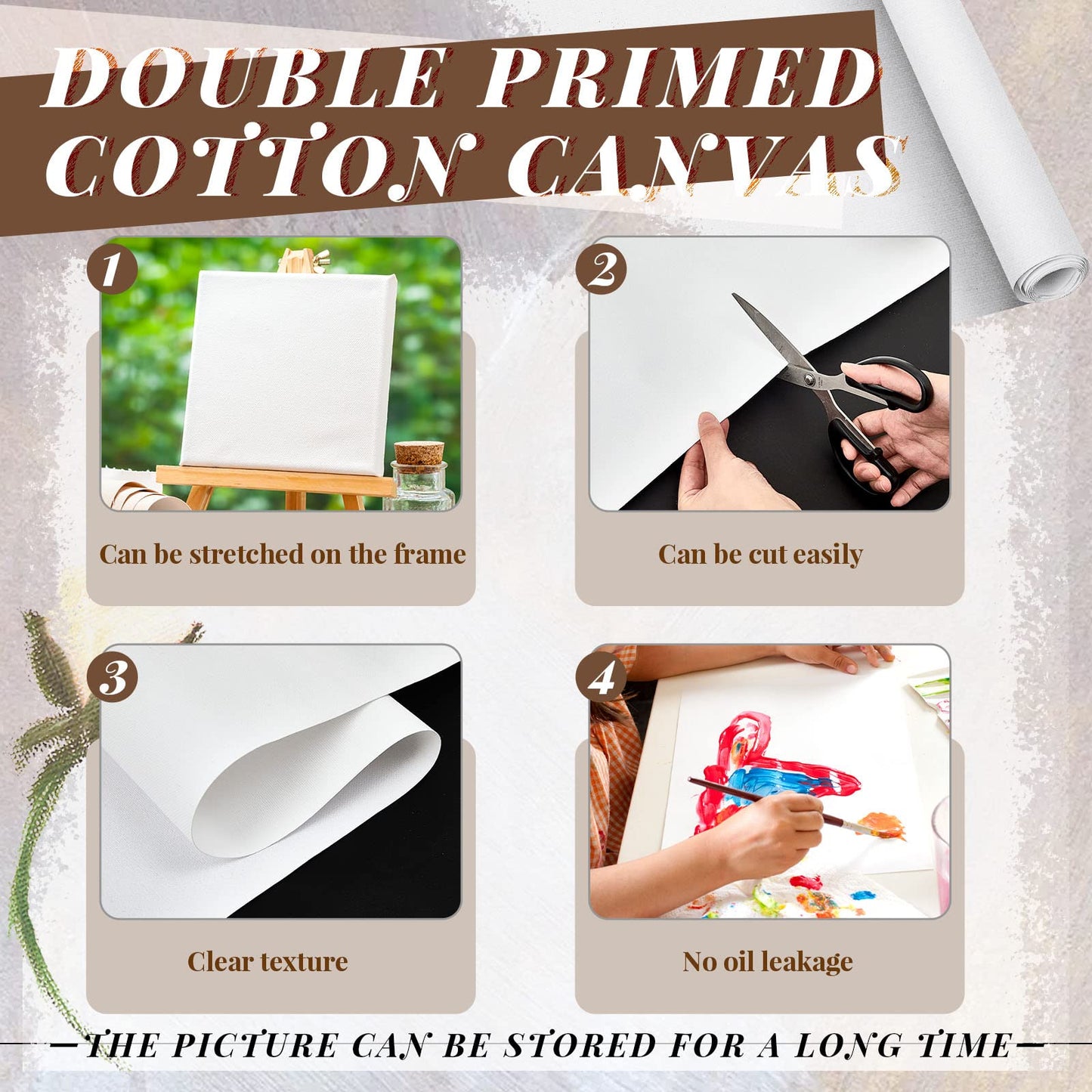 Kinlop 36 Inch x 20 Feet Double Primed Cotton Canvas Large White Canvas Roll for Oil and Acrylic Painting