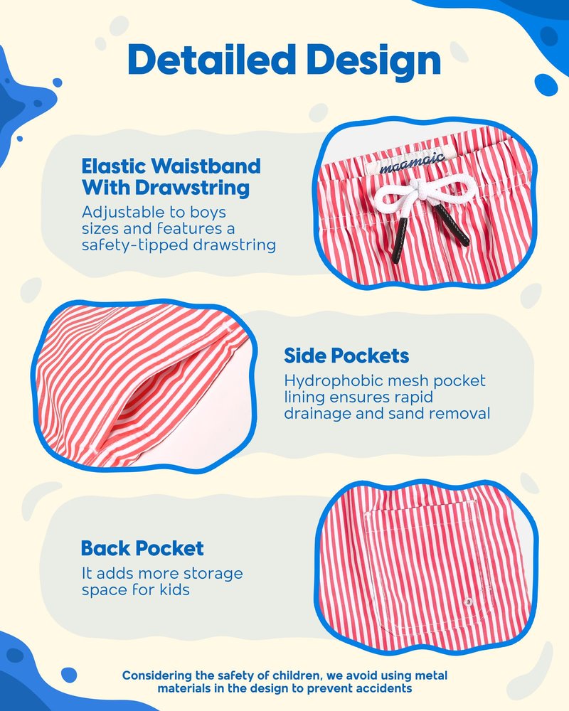 maamgic Boys Swim Trunks Toddler Swim Shorts Little Boys Bathing Suit Swimsuit Toddler Boy Swimwear,Stripe Redwhite,4 T