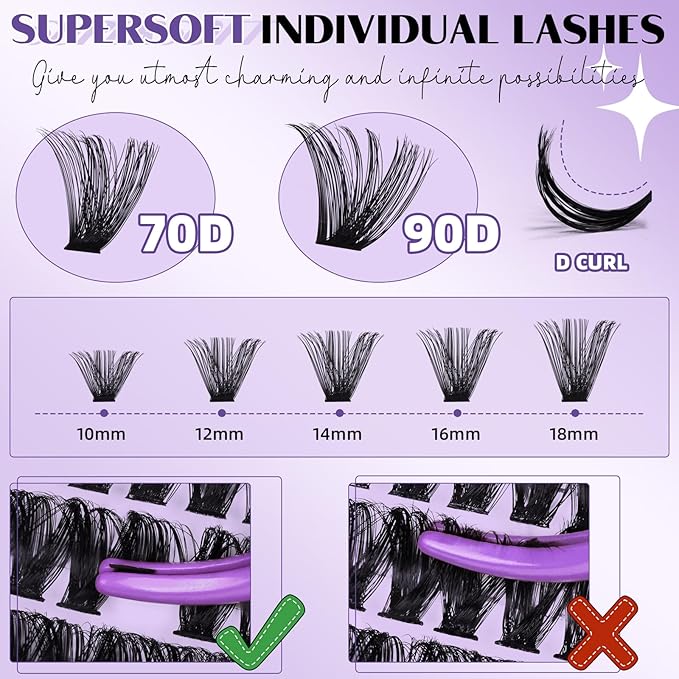 B&Q Volume Lash Clusters 70D+90D, Supersoft Eyelash Clusters 10-18mm, D Curl Cluster Eyelash Extensions, Wispy Cat Eye Lashes Fluffier Individual Lashes for Beginners（70D+90D）