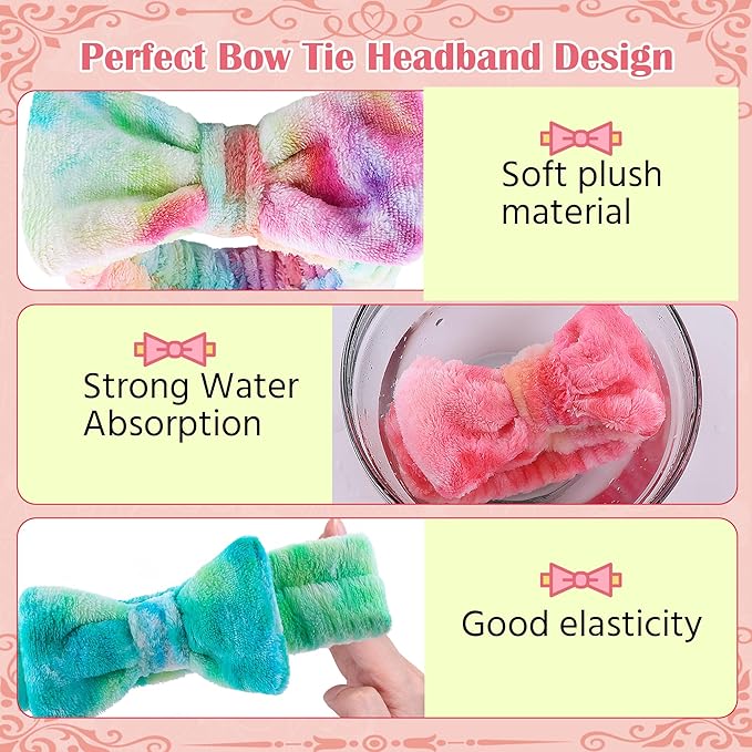 WSYUB Skincare Headband, 6pcs, Tie Dye Color, Soft Coral Fleece, Elastic, Washable, Reusable, For Women, Girls, Facial Makeup, Shower, Exercise, Party Gift