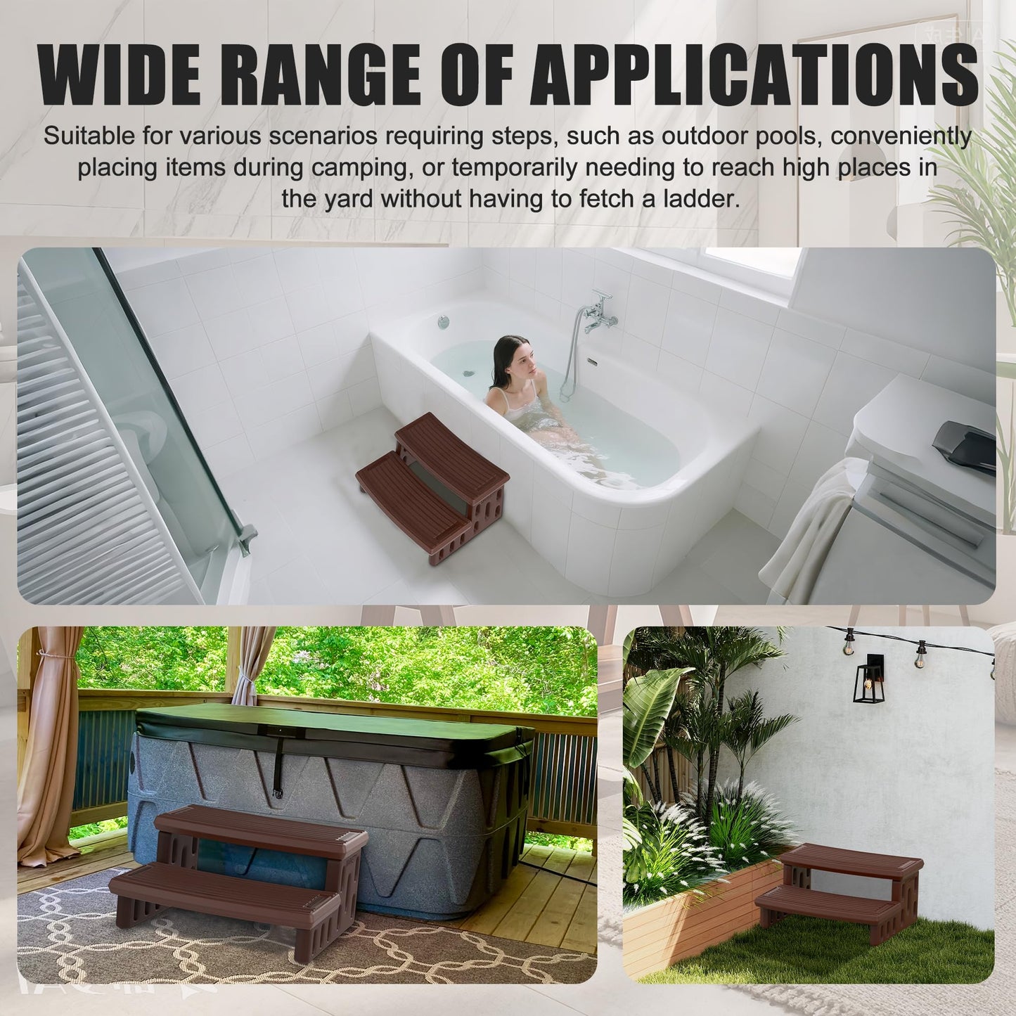 Hot Tub Steps, Non-Slip & Durable Hot Tub Stairs, Portable Universal Ladder Can Be Used Indoors and Outdoors (Reddish Brown)