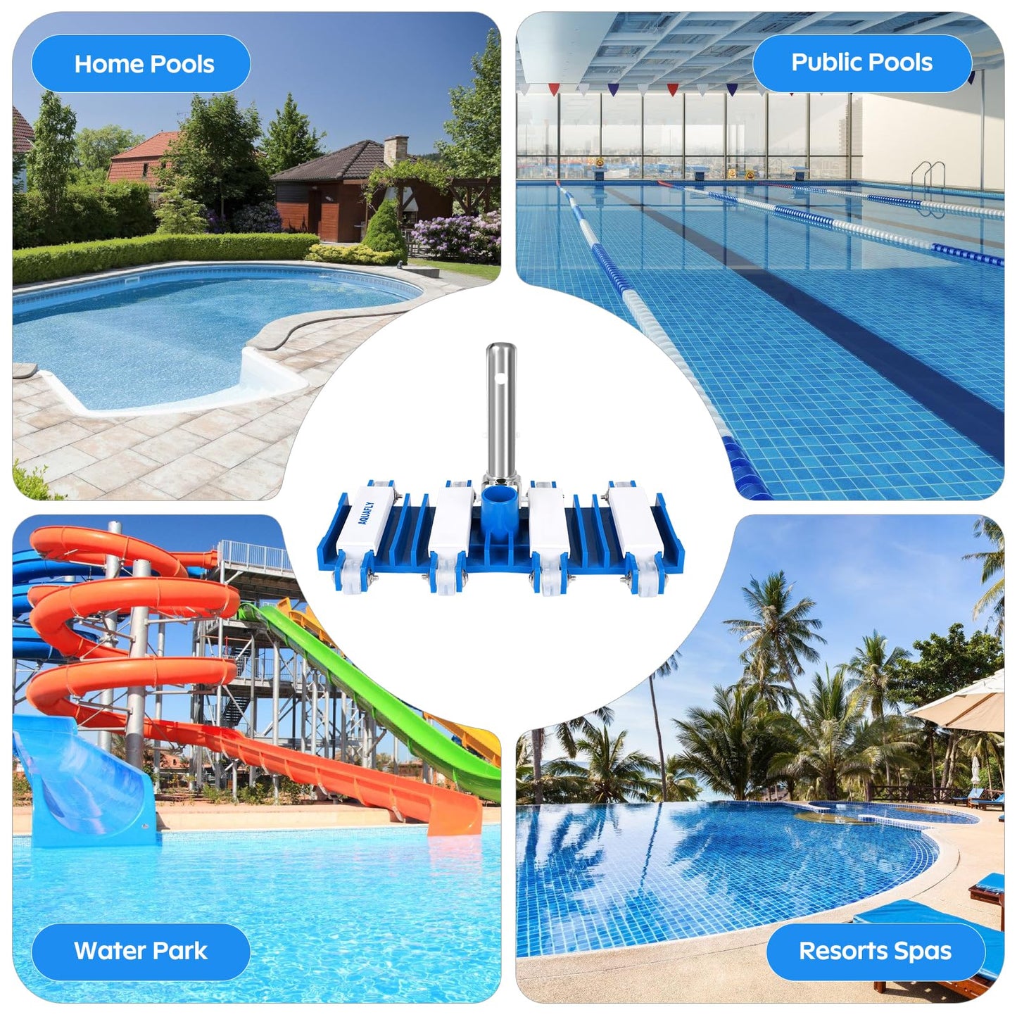 Pool Vacuum Head, Manual Cleaning Vacuum with Wheels 14'' Heavy Duty Handle Pool Vacuum Heads for Inground & Above Pools with Flexible Swivel, Swimming Pool Head for Absorb
