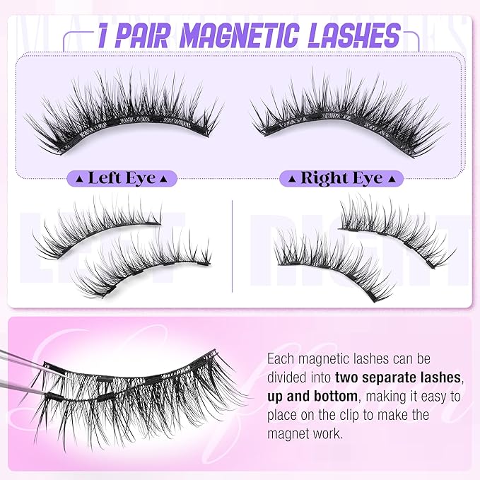 Magnetic Eyelashes, Magnetic Eyelashes with Applicator, Natural Look Magnetic Lashes, No Need Glue False Eyelashes Wispy Lashes by Lanflower