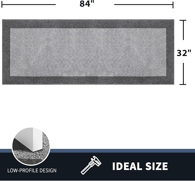 PURRUGS Dirt Trapping Door Mat 32" x 84", Non-Slip Washable Entry Mat, Dog Doormat, Front Door Mat, Super Absorbent Entrance Mat for Muddy Shoes & Paws, Light Grey & Grey