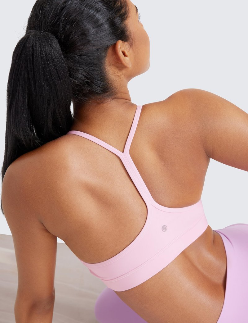 CRZ YOGA Butterluxe Y Back Sports Bras for Women - Padded Racerback Low Impact Spaghetti Thin Strap Workout Yoga Top Pink Peony X-Small