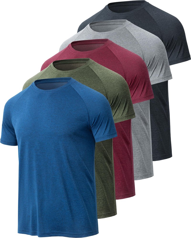BALENNZ T Shirts for Men Pack Mens T Shirts Quick Dry Tshirts Shirts for Men Mens Shirts Short Sleeve Basketball Shirts Men 5 Pack Black, Dark Grey, Dark Blue, Wine, Army Large