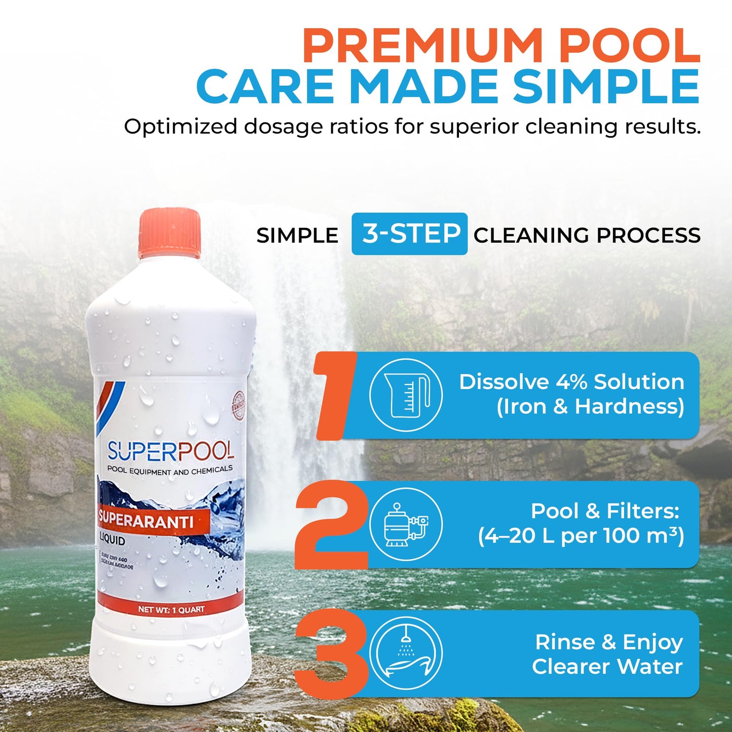Superpool Pool & Spa Stain and Scale Control – Hard Water Metal Stain Treatment for Pools & Hot Tubs, Calcium -Copper & Iron Out Rust Stain Remover - Liquid Hard Water Stain Remover – 1 Quart