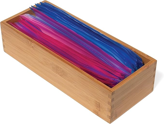 Lipper International Bamboo Utensil Holder Storage Box for Cooking Tools, Makeup, or Office Supplies, 5" x 12" x 3"