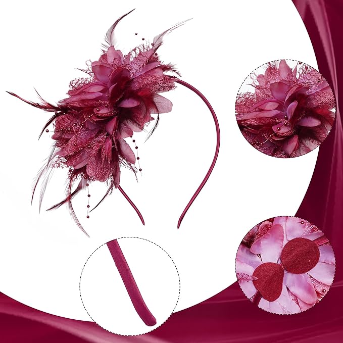 Womens Fascinators Hats Tea Party Hats for Women, Feather Pearl Veil Headband for Wedding Cocktail Dresses Accessories