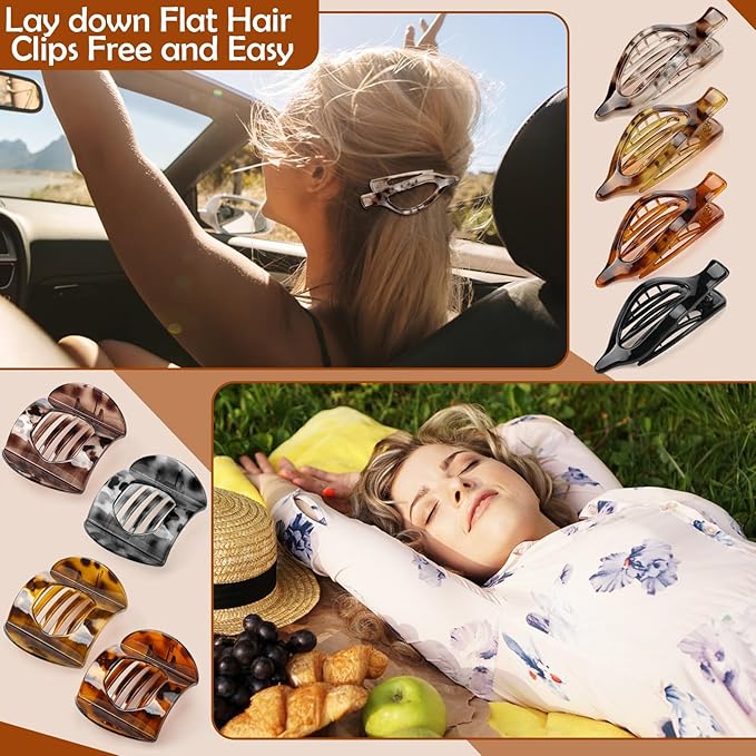 8 Pcs Flat Hair Clips for Women, 2 Styles French Flat Claw Clips for Women, Large Strong Hold Hair Claw Clips For Thick Thin Hair(Tortoiseshell)