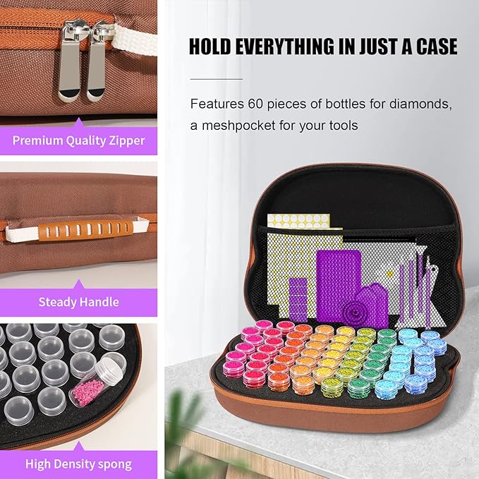 ZORETCO Diamond Painting Storage Box, 120 Slots Bead Storage Containers with Tools Kit for Diamond Art Accessories Beads Organizer Craft Jewelry