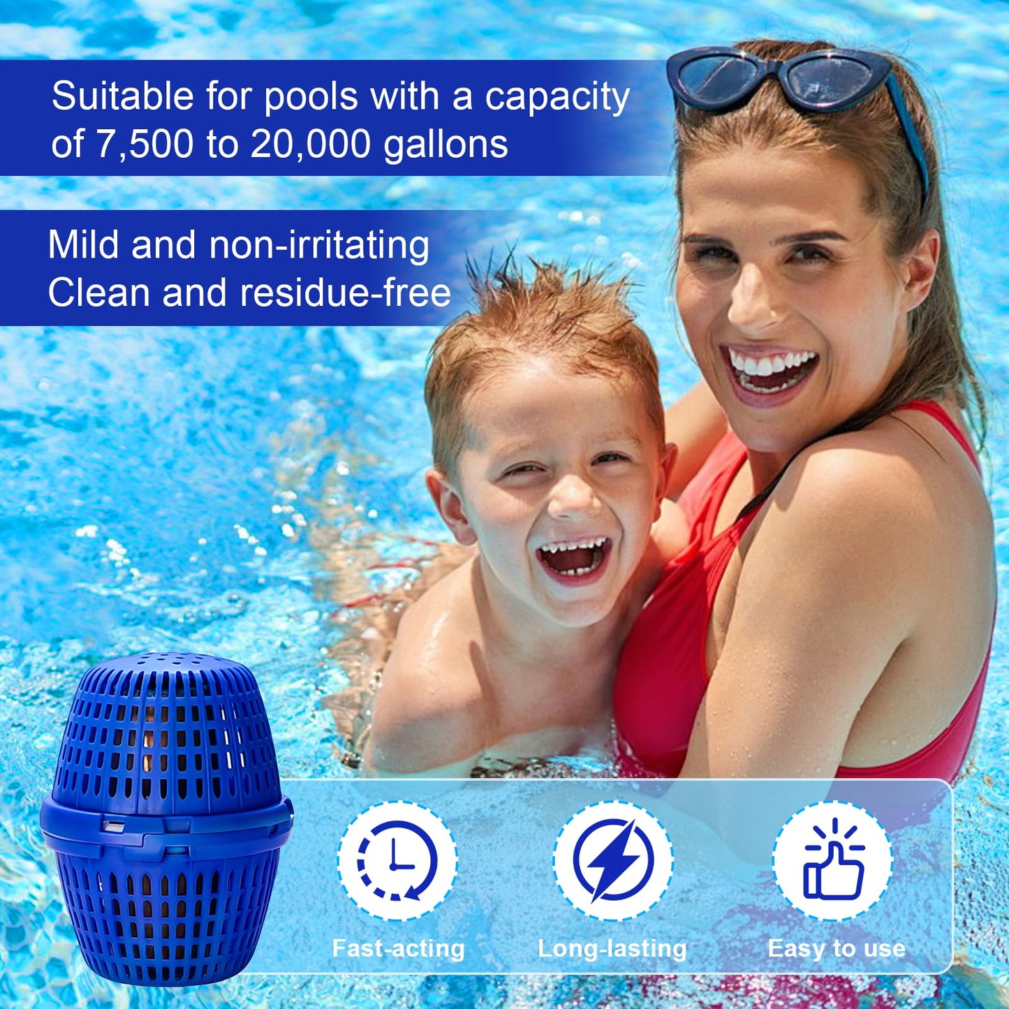 7.5k-20k Gallons Blue Pool Unit Replacement Mineral Cartridge for Pool RX,Compatible with Above Ground and Inground Pools Filter Replacement, up to 6 Months