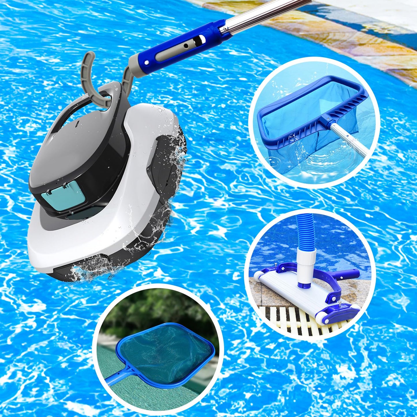 Hook for All Robotic Pool Cleaner with Adjustable Aluminum Pool Pole, Accessories Hook with 5.2 Feet Pole Customized for Pool Vacuum Robot Including Cordless,Above Ground and Underwater.