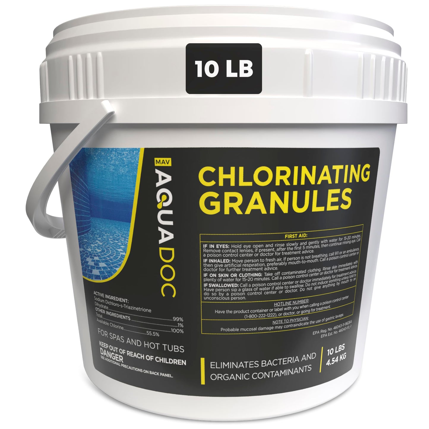 AquaDoc Hot Tub Chlorine Granules - 10 lb - Quick Dissolving Spa Chlorine for Hot Tub Sanitizer - Made in the USA