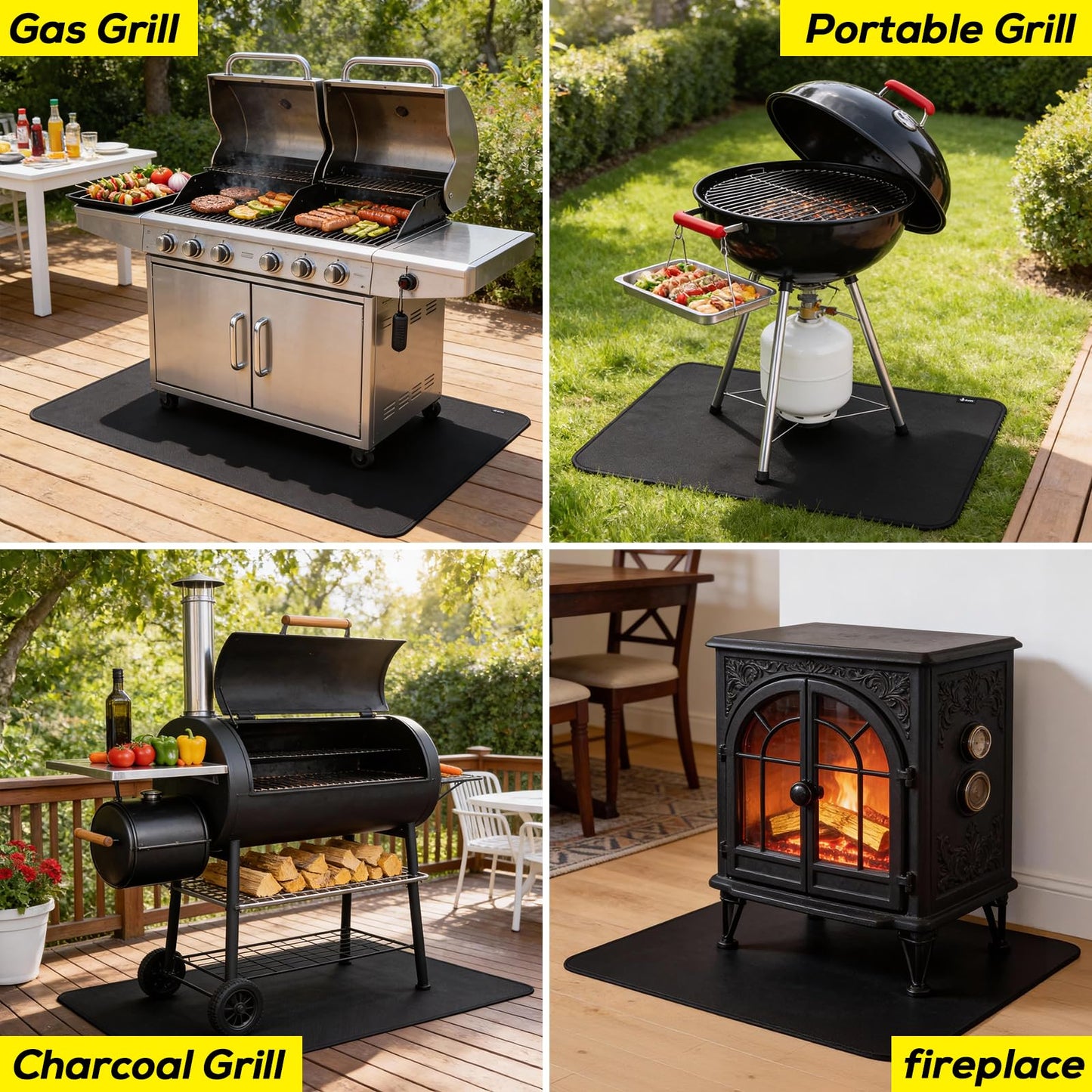 FLASLD Under BBQ Mat, 48x65 inches Extra-Large Under Grill Mats for Outdoor Grill, Double-Sided Fireproof Protective Mat, Oilproof Waterproof BBQ Fire Pit Fireplace Mat