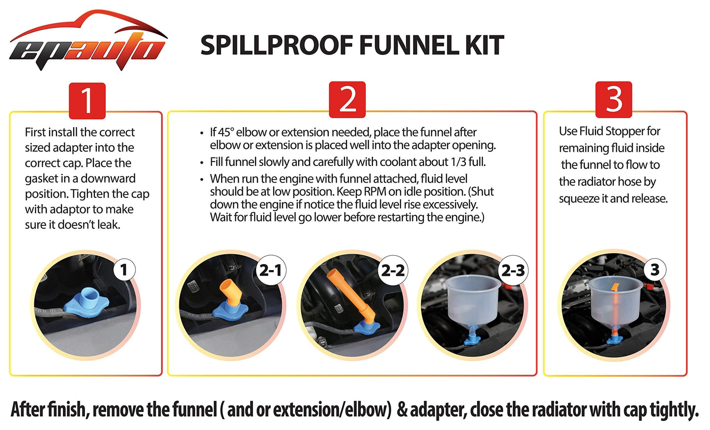 EPAuto Spill Proof Radiator Coolant Filling Funnel Kit