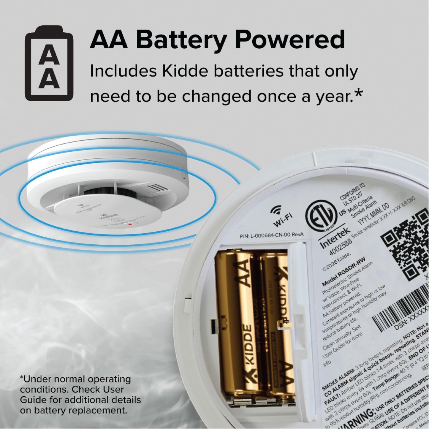 Kidde Smart Smoke and Carbon Monoxide Detector, Ring App Enabled for Real-Time Notifications, Hardwired Alarm, AA Backup Battery