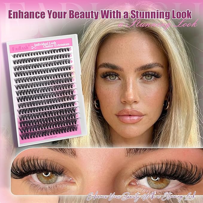 FADLASH DIY Lash Clusters Individual Eyeslash Extensions D Curl 280PCS Natural Eyelash Clusters Soft Band Wispy Volume Eyelash Extension for Beginners DIY at Home (40D-0.07-D, 8-16mm)