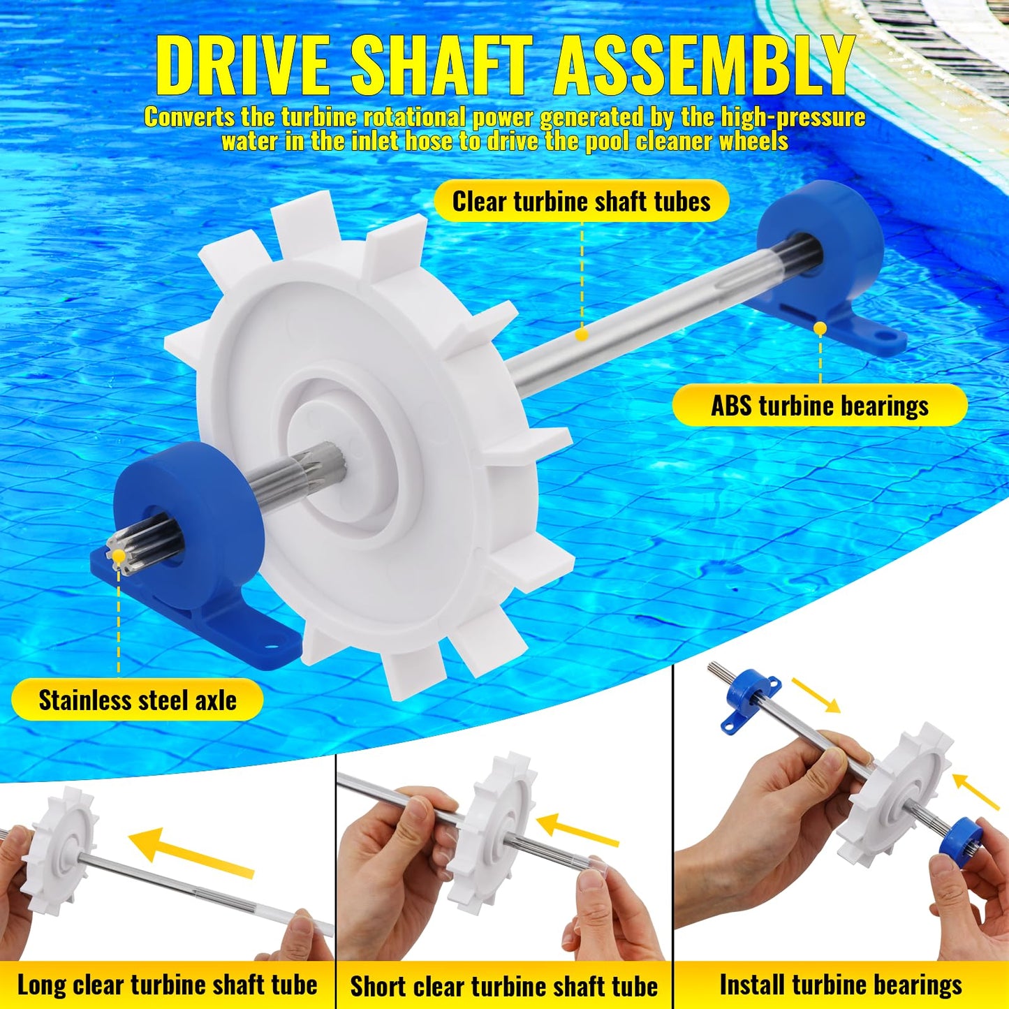 Rebuild Repair Kit Replacement for Polaris Zodiac Automatic Pool Cleaner 280 with Wheel, Tire, Drive Shaft, Turbine Bearing, All Purpoe Bag, Sweep Hose, Wheel Bearing, Tailsweep Pro