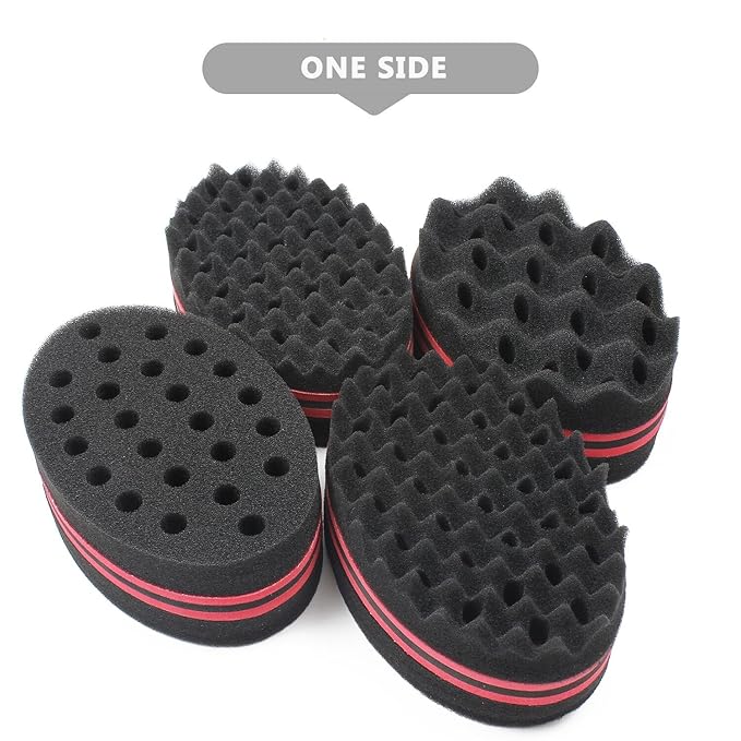 Set of 4 Big Holes Hair Brush Sponge Twist Wave Barber Tool For Dreads Afro Locs Twist Curl Black