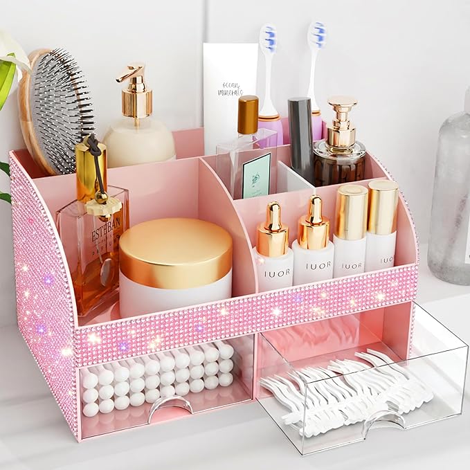Makeup Organizer, Bathroom Organizer (Bling Pink)