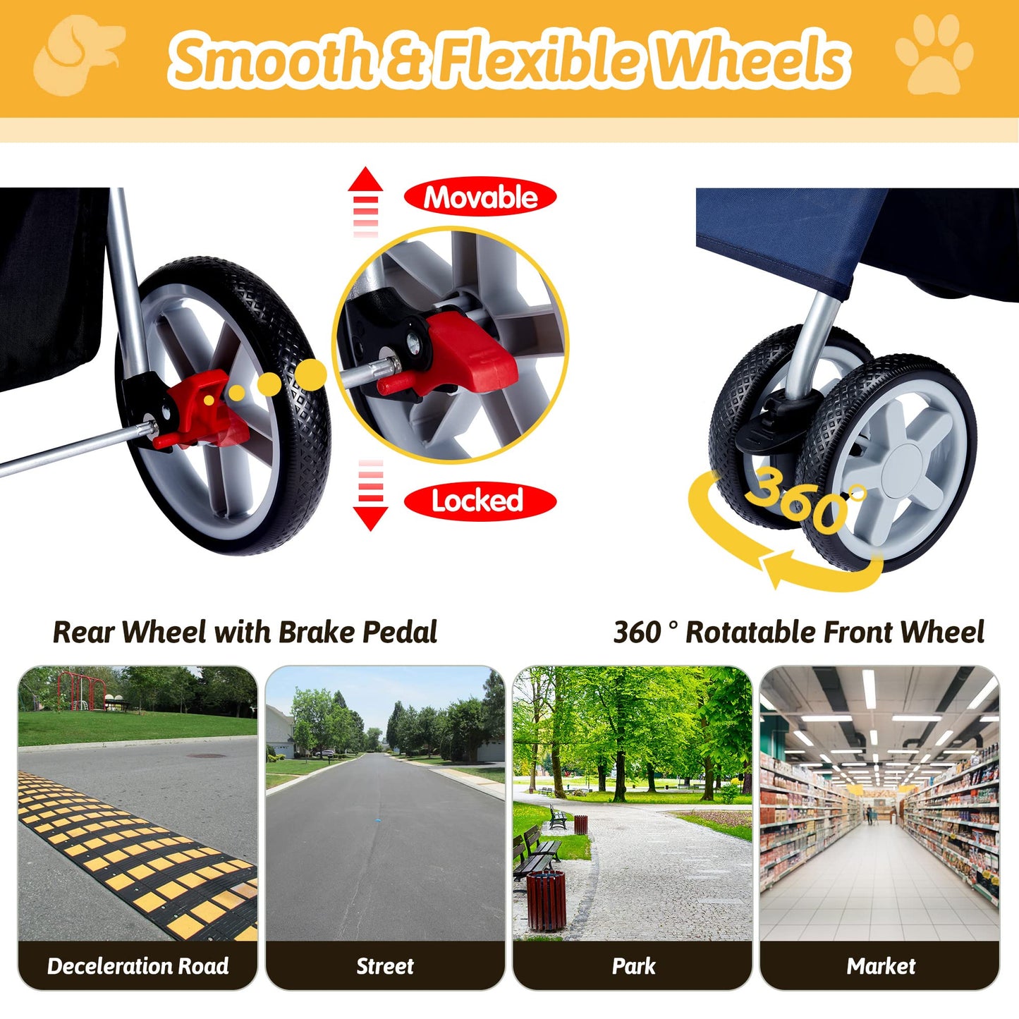 Azaeahom Pet Stroller, 4 Wheels Pet Strolling Cart for Medium/Small Dogs and Cats, Foldable Cat Jogger/Dog Stroller with Cup Holder, Storage Basket, Breathable Mesh, All-Season Pet Carrier, Navy Blue