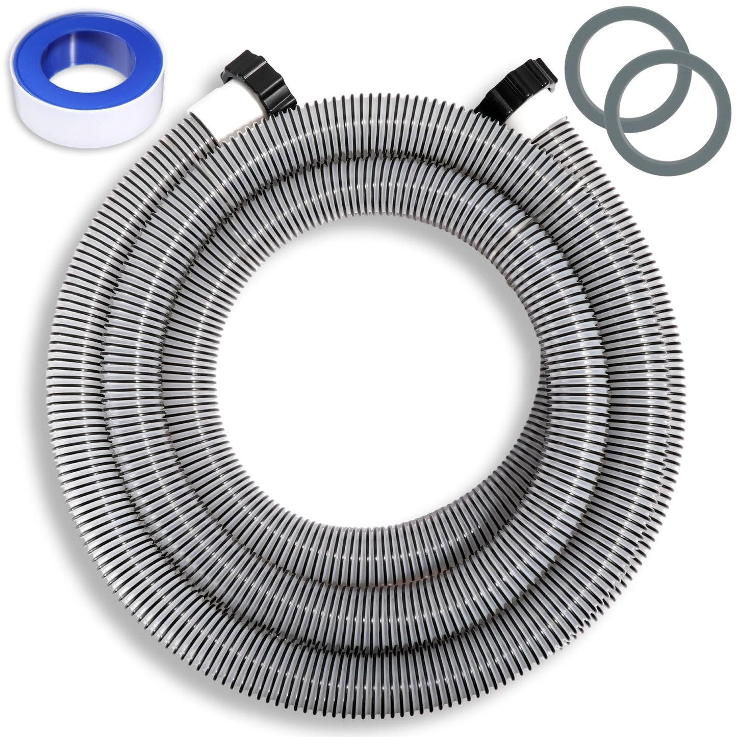 Conderyang 1 Pack 1 1/2 Pool Hose for Above Ground Pools 15ft Long Pool Pump Replacement Filter Hoses 1.5" EVA Swimming Pools Filter Hose for Filters Pumps, Saltwater Systems and Sand filters (Black)