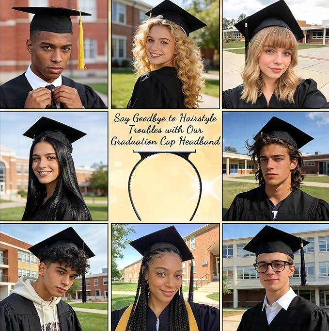 Graduation Cap Headband Insert, Grad Cap Headband Holder - Secures Your Graduation Caps & Keeps Hairstyle, Hat Accessories for Graduates, Students, Women