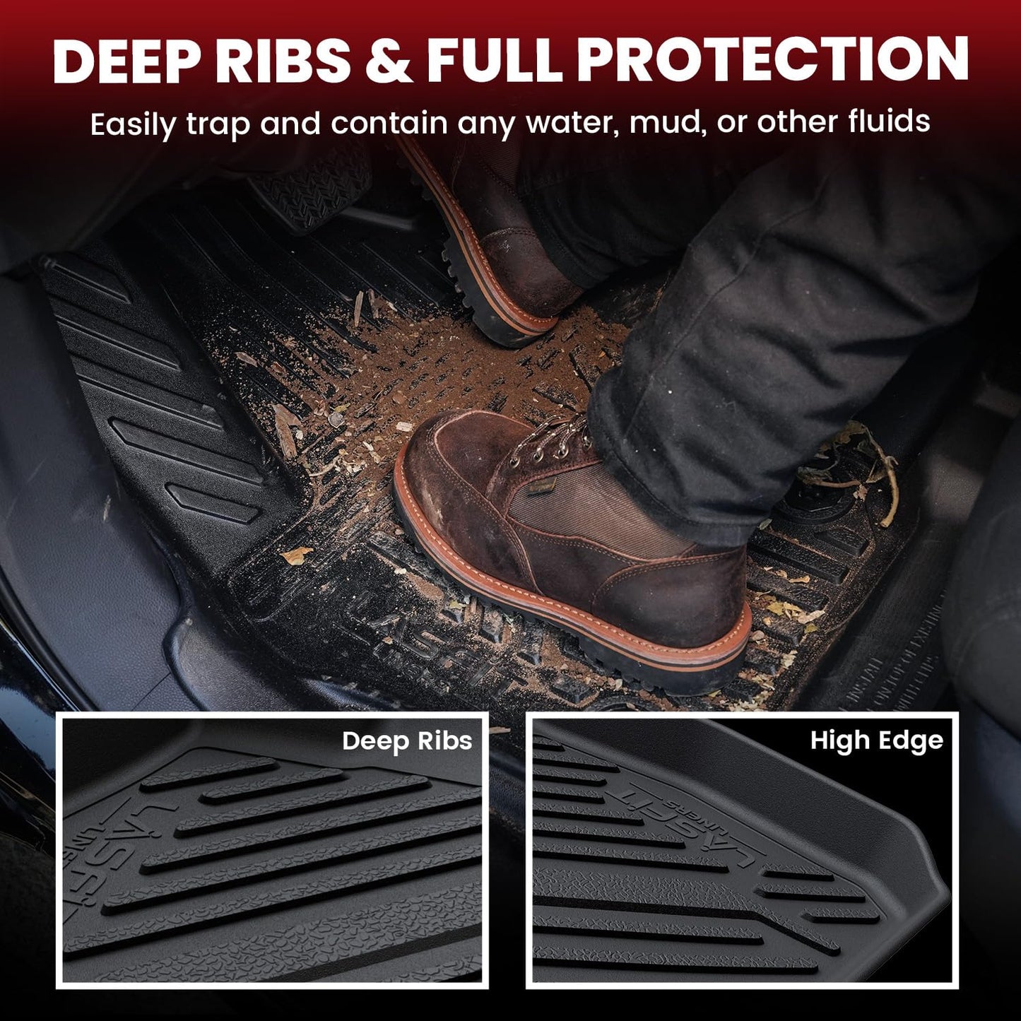 LASFIT Floor Mats for Toyota Tacoma 2008-2011 Access Cab Auto Tran, All Weather Custom Fit Floor Liners for Tacoma Second Row Optional with center storage box TPE Mats Front&Rear 2 Row Car Mats, Black