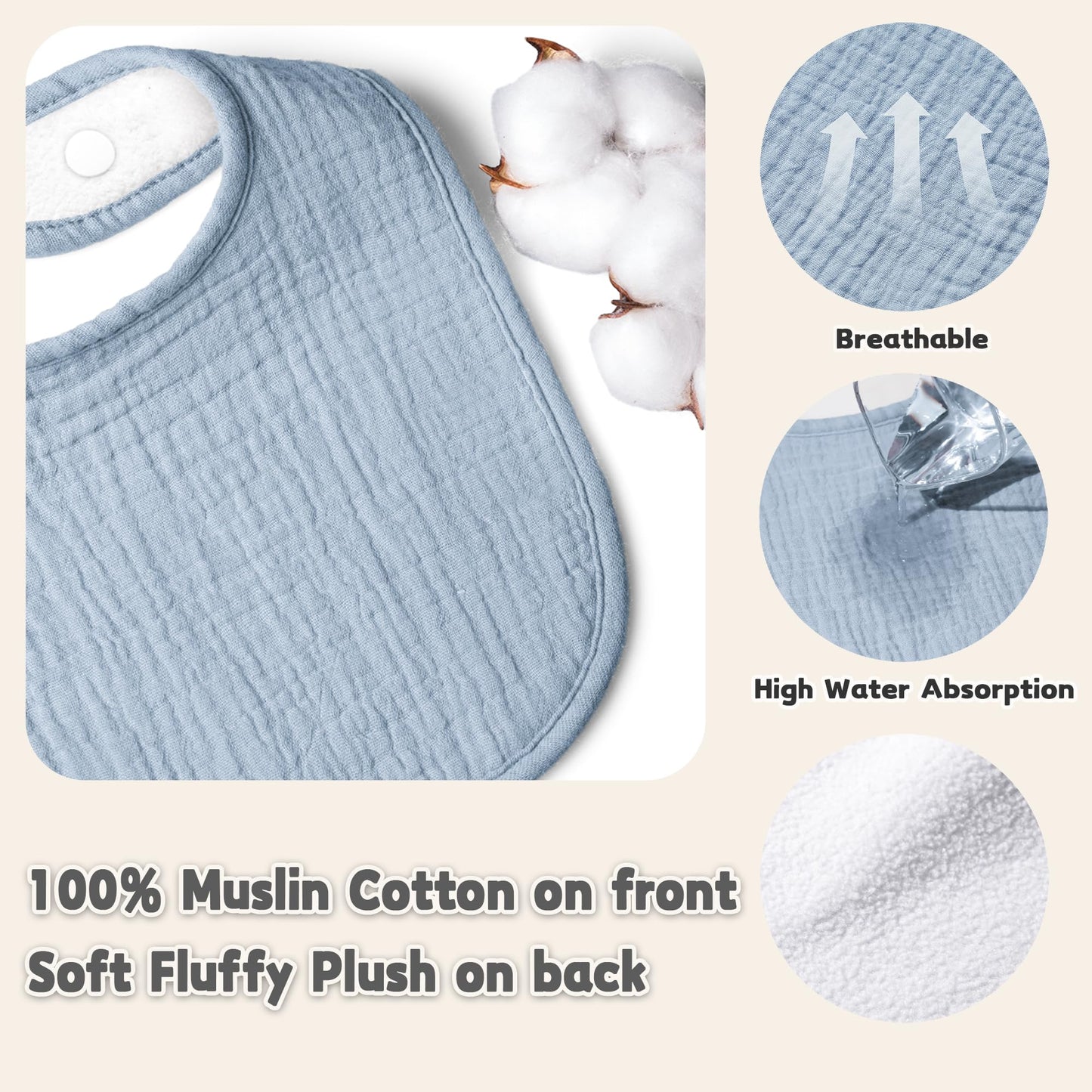 Susurration Muslin Baby Drool Bibs 10Pack Soft Square Adjustable Bandana Bibs for Unisex Baby Girls & Boys (Blue Planet)