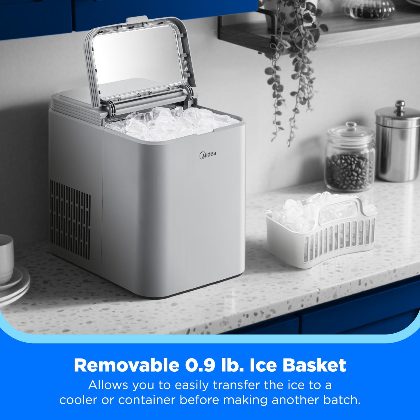 Midea MERI26B1AGY Countertop Bullet-Ice Maker, 8 Ice Bullets Ready in 6 Minutes, 26lbs/24H, Self-Cleaning Function with Ice Scoop and Basket for Home/Office/RV