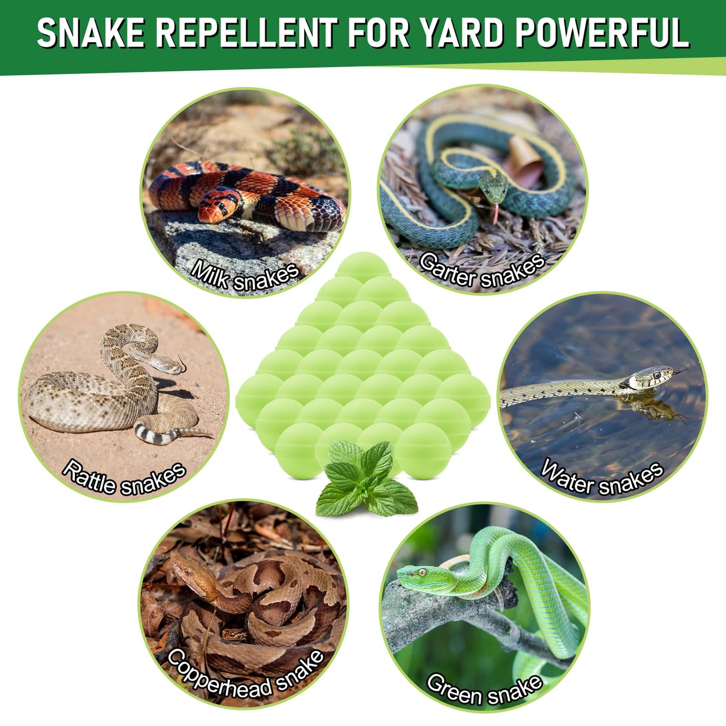 Lousye 30 Pack Snake Repellent for Yard Powerful,Snake Away Repellent Outdoors, Moth Balls for Snakes, Pet Safe Snake be Gone for Lawn Garden Fishing Home to Repels Snakes and Other Pests (Mint)