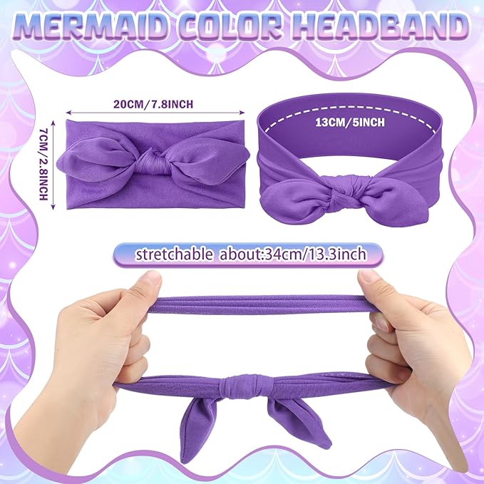 Giegxin 12 Pack Polyester Cloth Headbands for Girls Removable Colorful Rabbit Ear Bow Hairbands Hair Accessories (Mermaid Color)