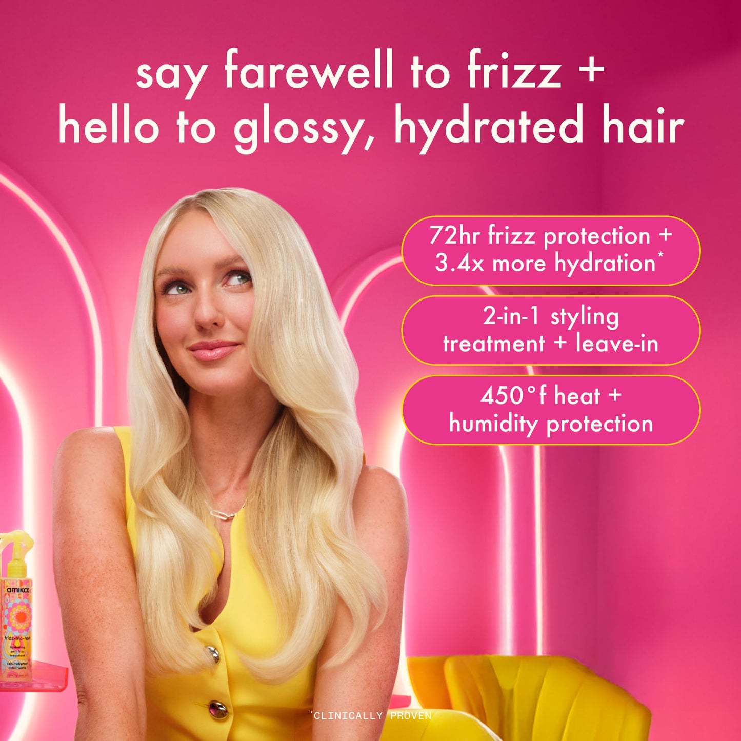 amika frizz-me-not hydrating anti-frizz treatment, 200ml | lightweight hydrating spray for medium to thick coarse hair types 2a-4c, humidity + heat protection, smooth frizz for up to 72 hours