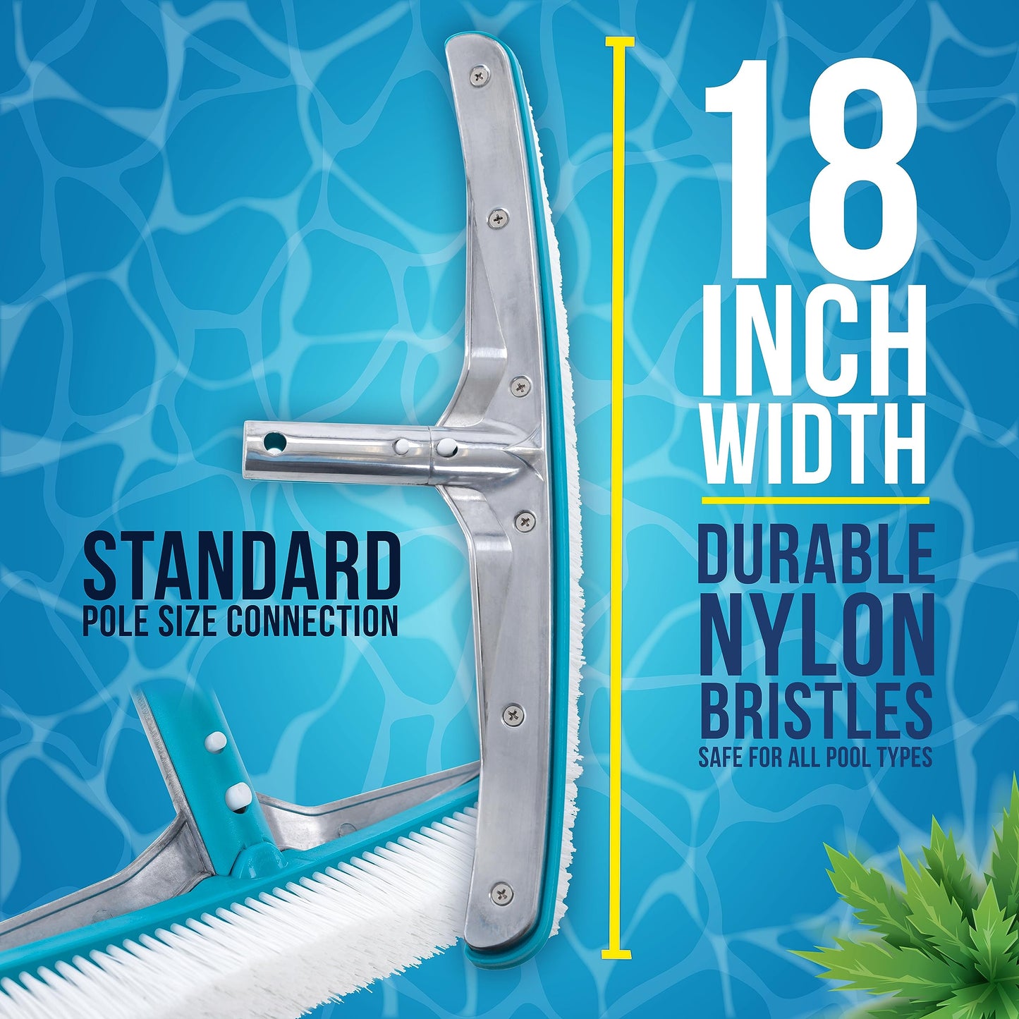 U.S. Pool Supply Pool Brush Head for Inground Pools - 18" Swimming Pool Brush with Pole Handle, Bristle Scrub Brushes, Above Ground Cleaning Equipment Scrubber Cleaner Leaves Debris Floors Walls Steps