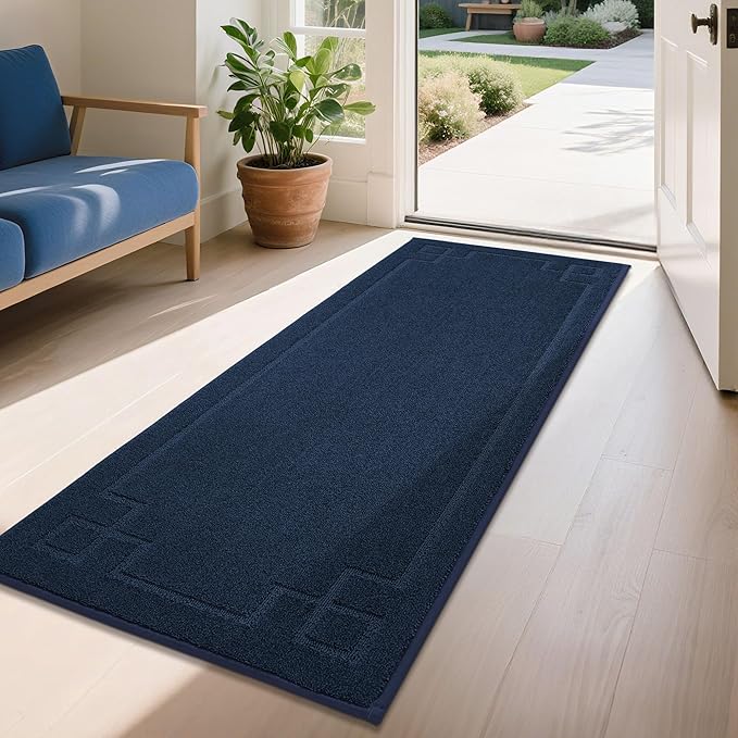 BEQHAUSE Door Mat 24" x 60", Non-Slip Door Mats Indoor Entryway Rugs Washable Low-Profile Absorbent and Stain Resist Floor Mats, Dog Door Mat for Front Back Door, Mud Wet Shoes & Paws, Navy Blue