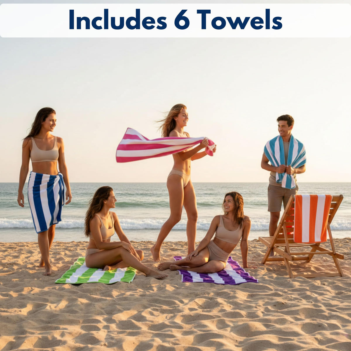 BolBom*S Beach Towels 6 Pack Large 30x60-100% Cotton Beach & Pool Towels Bulk Cabana Stripe - Quick Dry Bath Towel Set for Swim, Beach Essentials, Bathroom, Hot Tub, Yoga, Hotel & Airbnb Guests