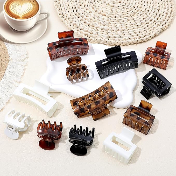 12 Pcs Hair Clips for Women 3 Styles Small Medium Large Claw Clips for Thin Thick Curly Hair, Strong Hold Hair Claw Clips, Stylish Plastic Hair Accessories Ideal Gifts for Women (Tortoise)