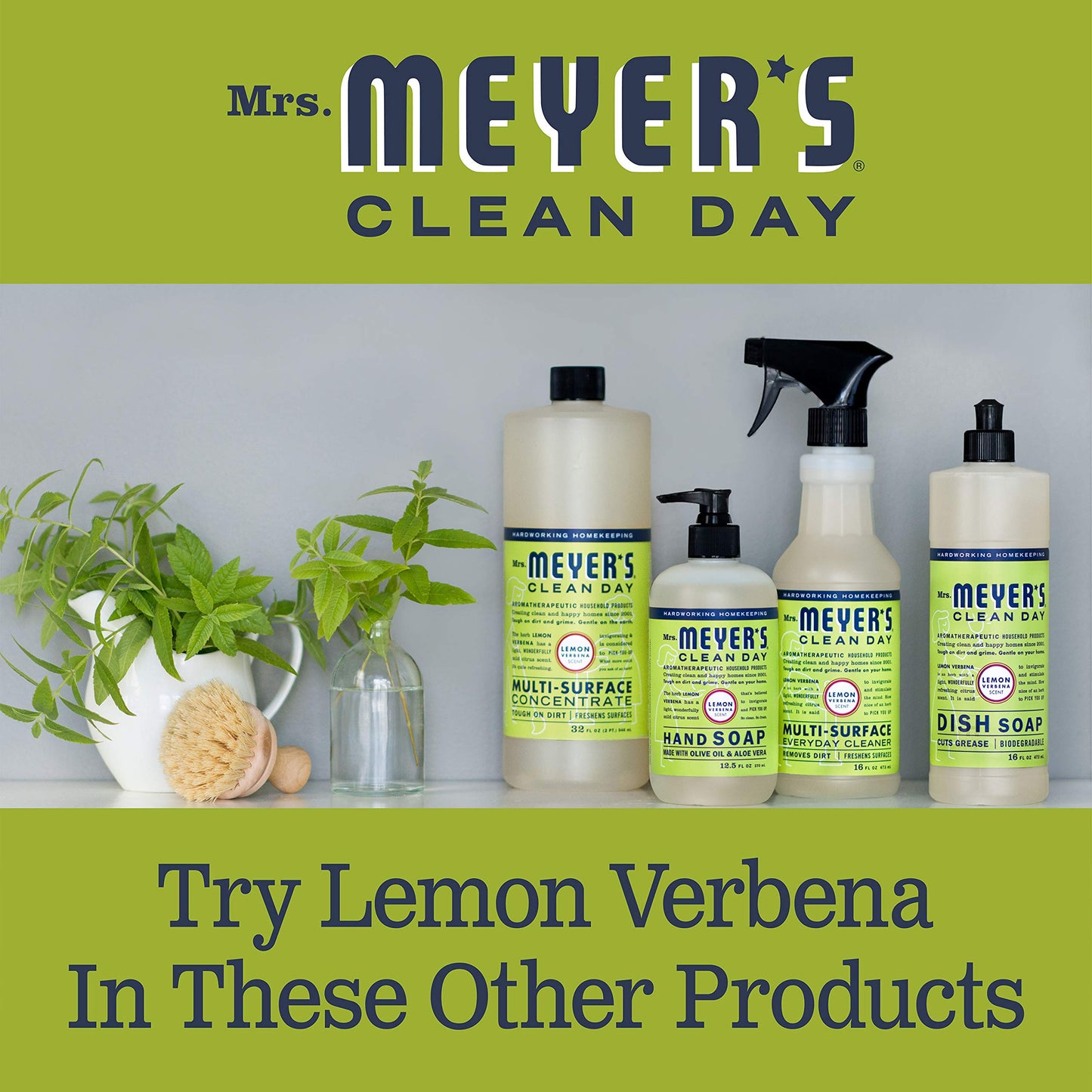 MRS. MEYER'S CLEAN DAY Hand Soap Refill, Made with Essential Oils, Lemon Verbena, 33 Fl. Oz - Pack Of 2