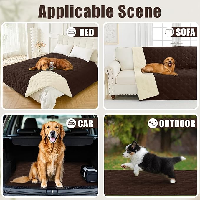 Smiry Waterproof Dog Bed Cover Blanket 68x82, Soft Reversible Pet Blanket, Washable Leakproof Cats Dogs Couch Cover for Sofa, Couch, Furniture, Chocolate/Beige