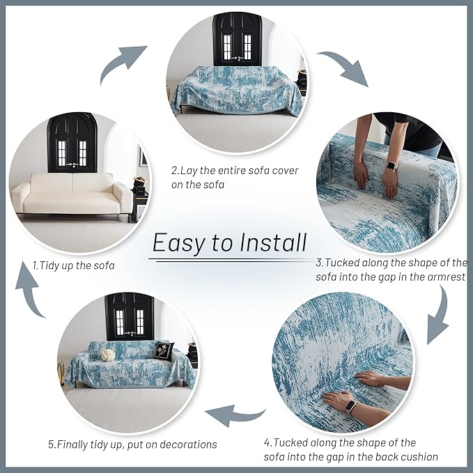 MYSKY HOME Sectional Couch Cover Sage Abstract Geometric Sofa Covers for Sectional Sofa L Shape Chenille Couch Protector for Dogs Pets Couch Throw Cover Washable Durable for Home Decor, 91" X134"